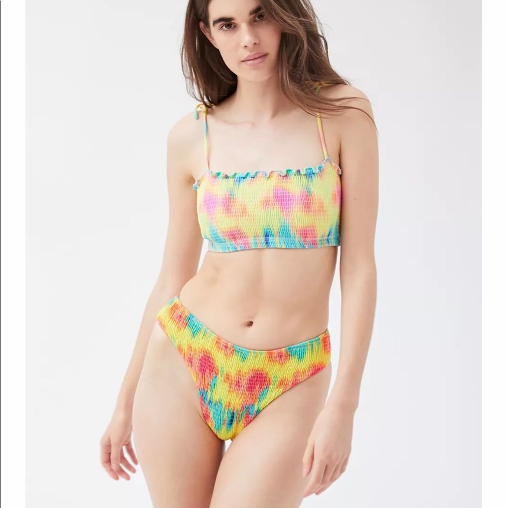 Peixoto Tie-Dye Smocked Bandeau Bikini
